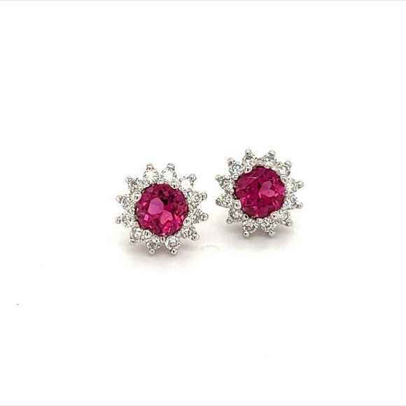 Diamond Rubellite Tourmaline Earrings 14k Gold 1.36 TCW Certified $3,950 211348 - Picture 7 of 14